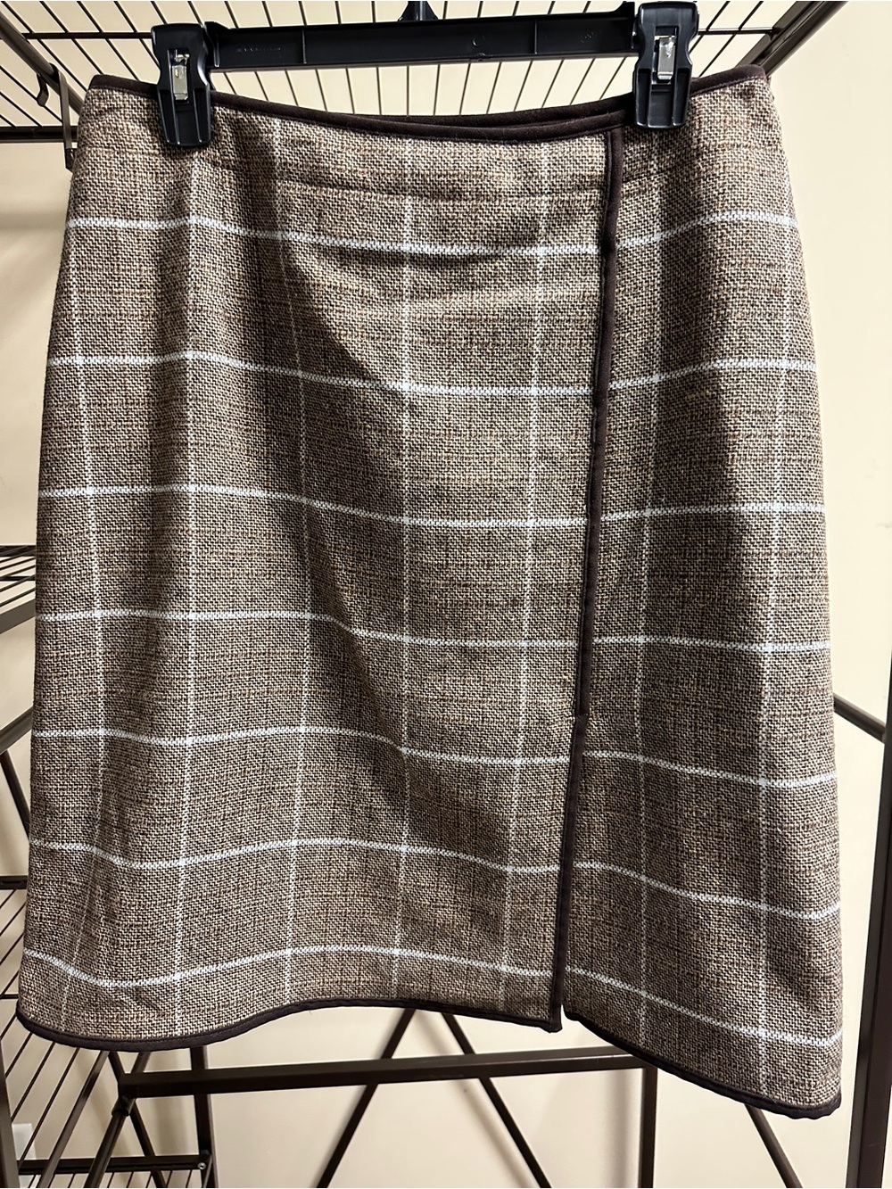 Chadwicks Brown W/Light Blue Stripe Windowpane Fully Lined Midi Skirt